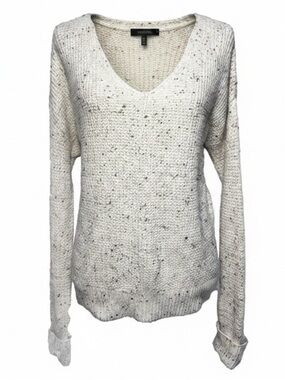 For Thee Neutral Ecru and Multicolor V Neck Sweater Womens size Large
